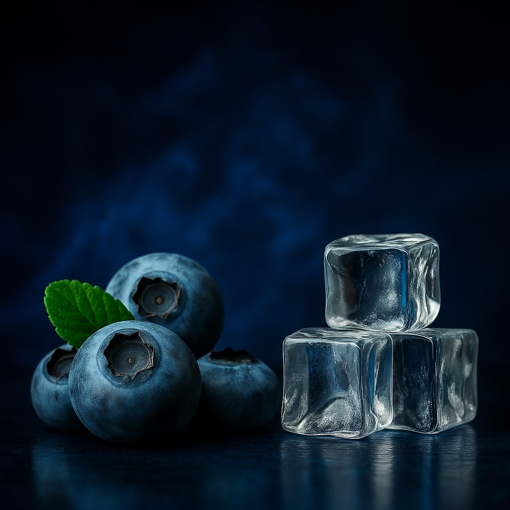 Чорниця та лід поруч із флаконом Admiral Blueberry Ice Bomb — передає прохолоду та фруктову насиченість