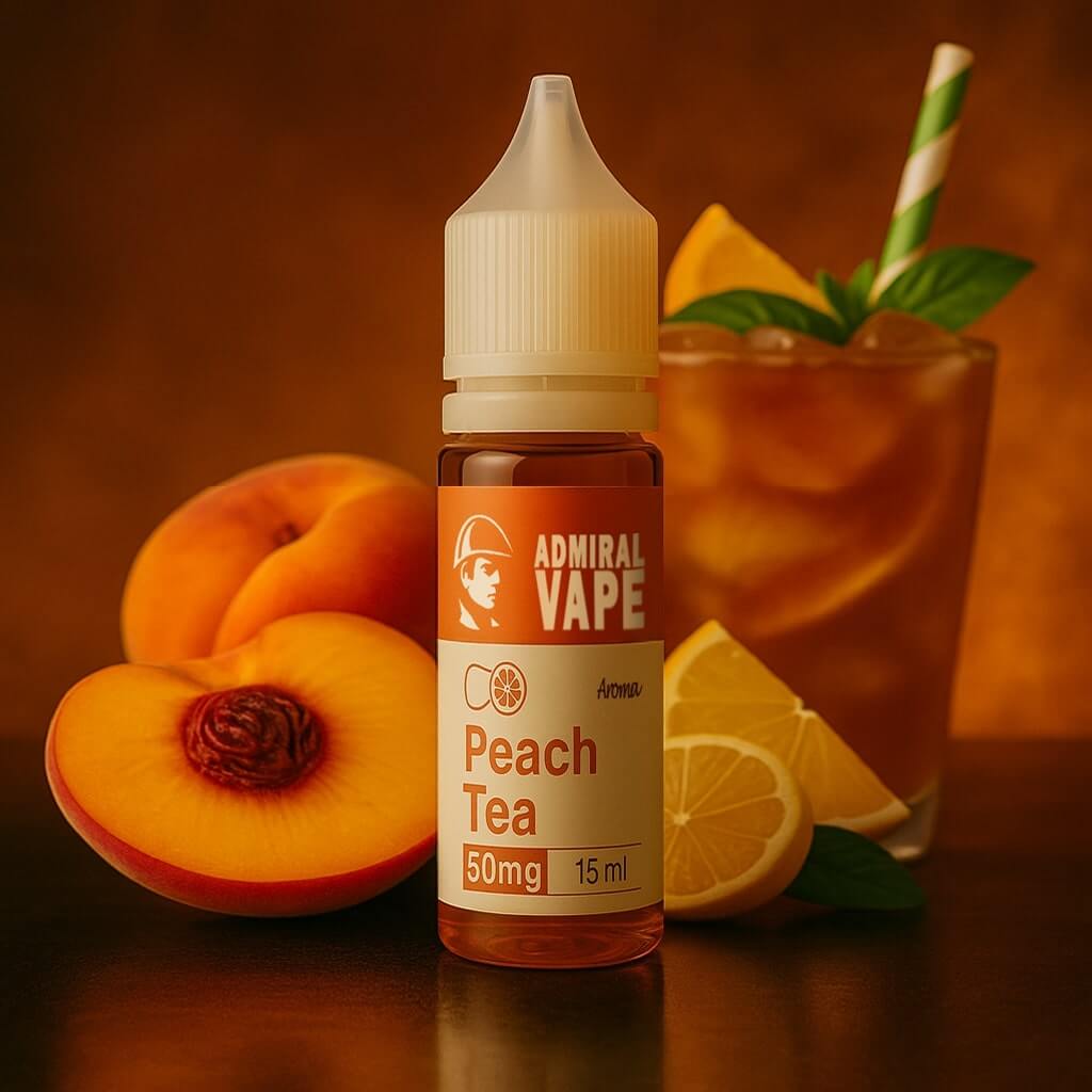 Admiral Peach Tea 15 мл — поєднання персика, чорного чаю та легкого цитрусового акценту, м’який післясмак