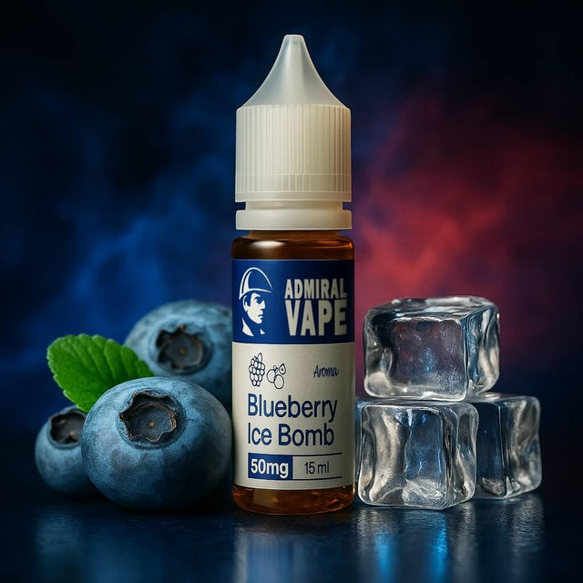 Сольова рідина Admiral Vape Blueberry Ice Bomb 50мг 15мл — насичений смак чорниці з холодком, преміальний под-мікс у стильному флаконі