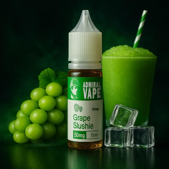 Admiral Vape Grape Slushie — виноградний профіль із прохолодною ноткою, стильний флакон у зеленому дизайні