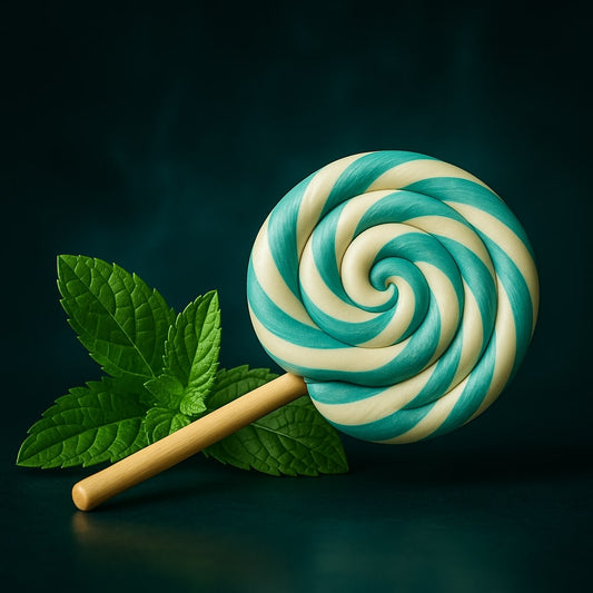 М’ятне листя та льодяник — візуалізація аромату рідини Admiral Vape Mint Candy, холодна свіжість і солодка нота