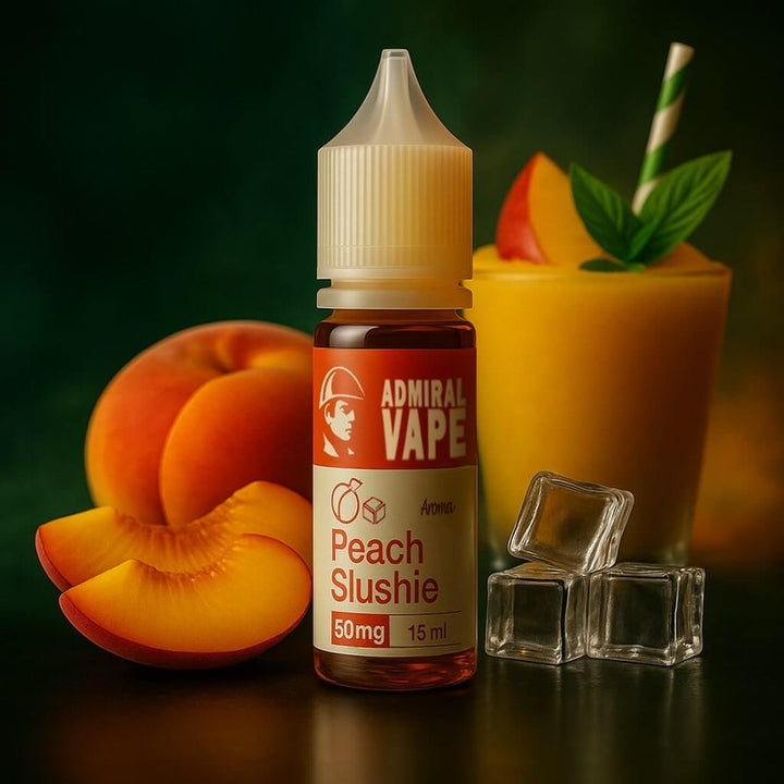 Admiral Vape Peach Slushie 15 мл 50 мг — персиковий слаш із м’яким холодним акцентом та яскравим фруктовим профілем